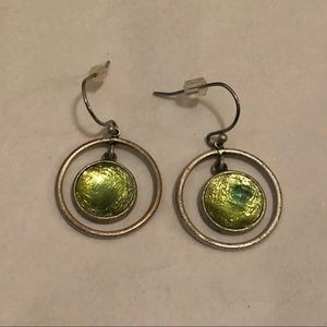 Lia Sophia Silver Green Circle Dangle Earrings